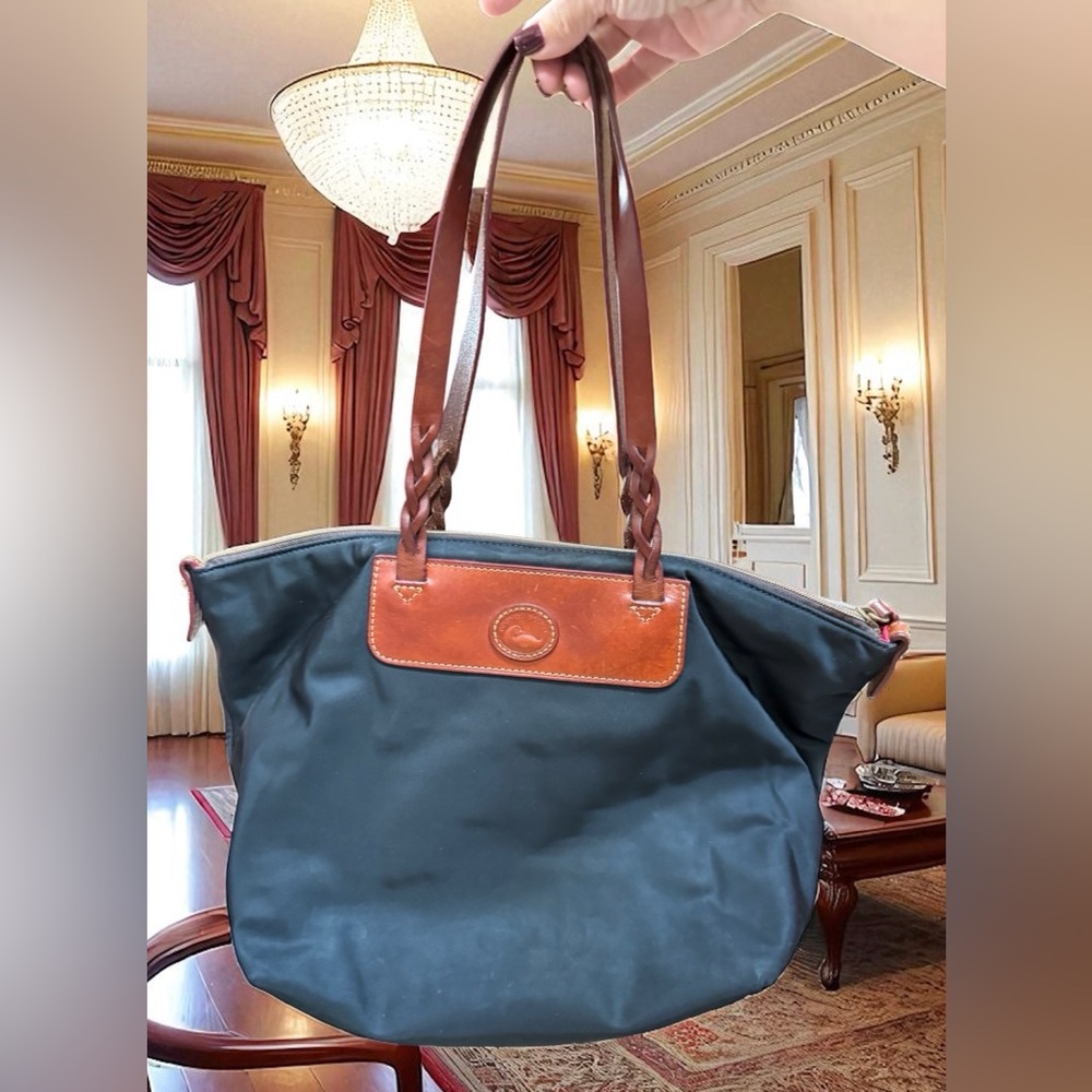 Dooney & Bourke Black Nylon & Brown Leather Tote Shoulder Hand Bag